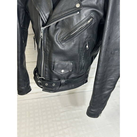 Vtg. WILSONS BLACK LEATHER Motorcycle Jacket SMALL MEN Large Women PUNK Rock 80s - Picture 3 of 16